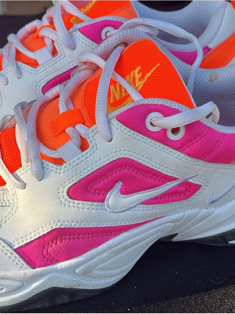 Nike M2K Tekno Sneakers
White Sneakers with Neon Orange and Hot Pink Accents - Picture 6 of 9